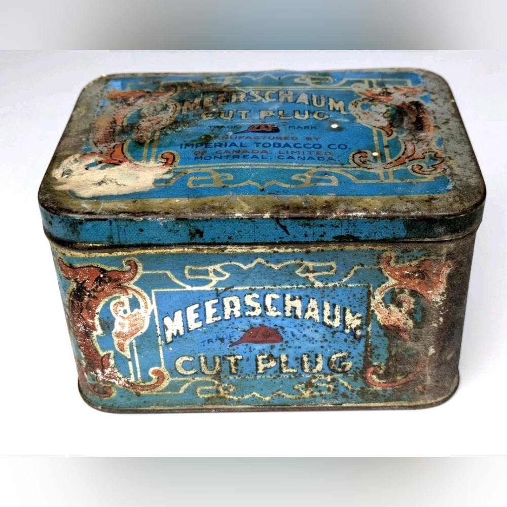 Vintage Meerschaum Cut Plug Tobacco  blue Tin Box EMPTY - Montreal, Canada